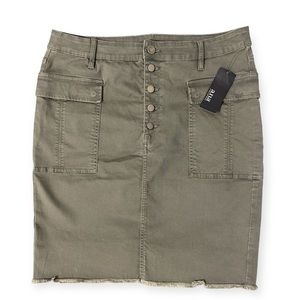 Ana Utility Frayed Hem Olive Green Khaki Denim Skirt NWT